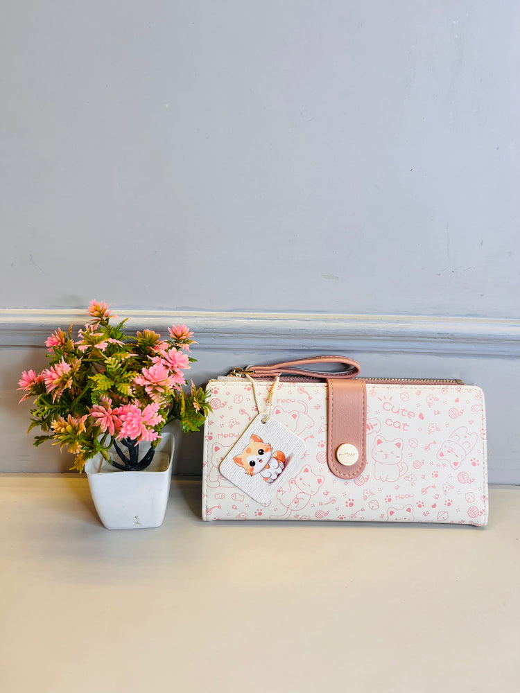 Schoolish Cat Pattern Wallet For Women & Girls