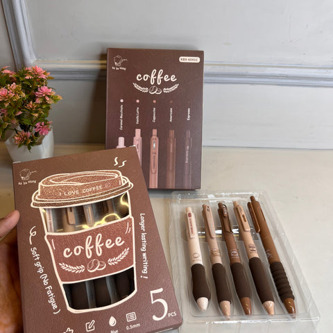 Set of 5 Coffee Theme Gel Pens for Writing