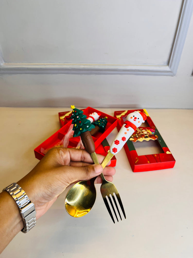 2Pcs Christmas Spoon and Fork Set