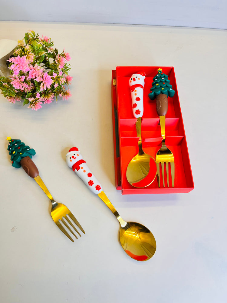 2Pcs Christmas Spoon and Fork Set