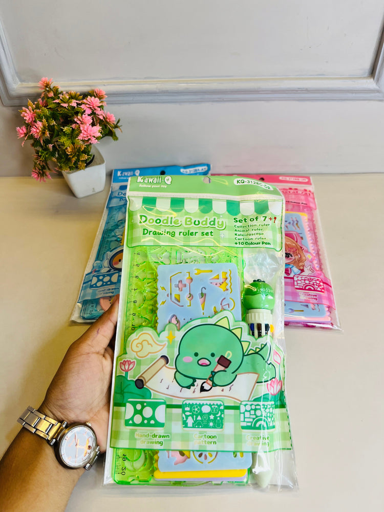 Doodle Buddy Drawing Ruler Set with 10 colour pen