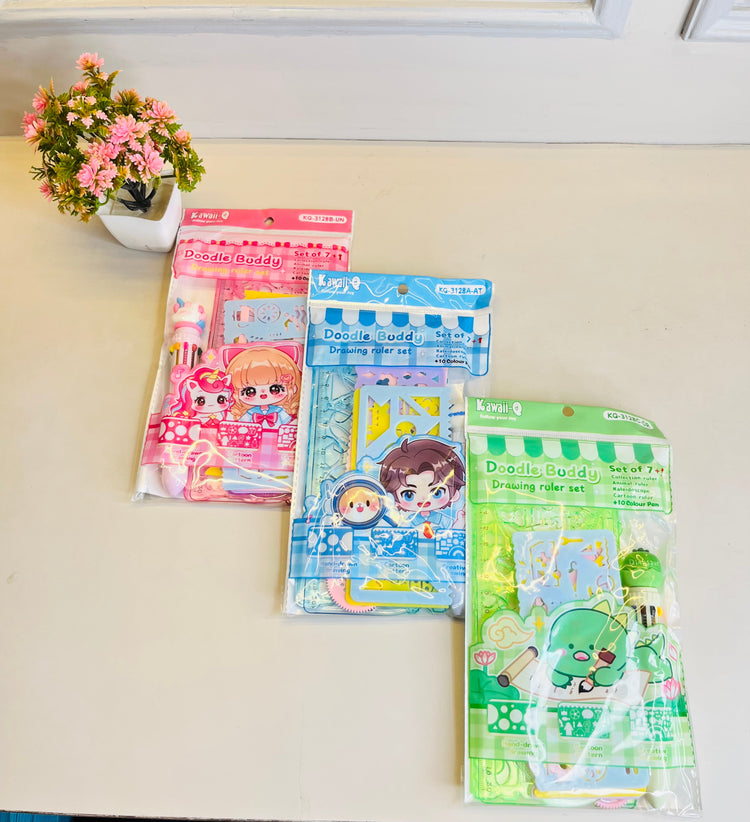 Doodle Buddy Drawing Ruler Set with 10 colour pen