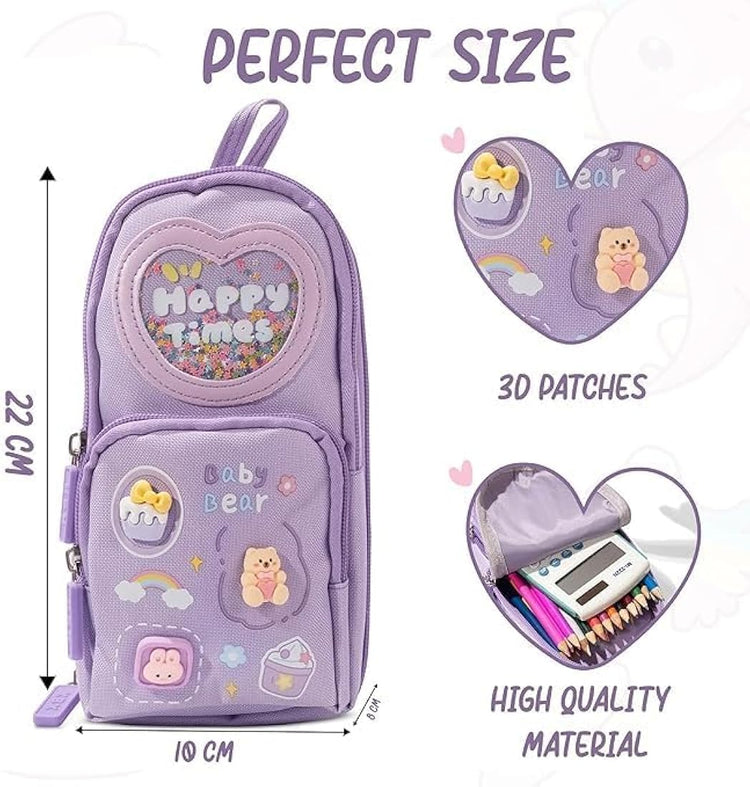 Cute Baby Bear Stationary Pencil Pouch-Purple