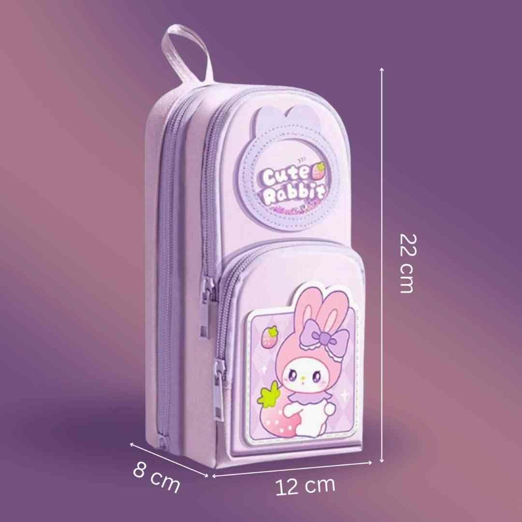 Cute Rabbit Theme Stationary Pencil Pouch-Purple