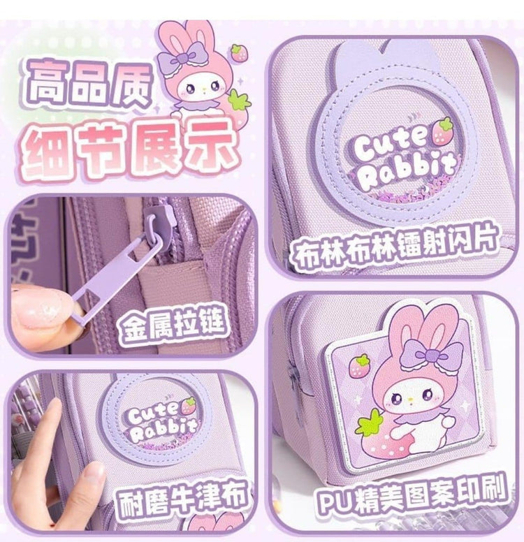Cute Rabbit Theme Stationary Pencil Pouch-Purple