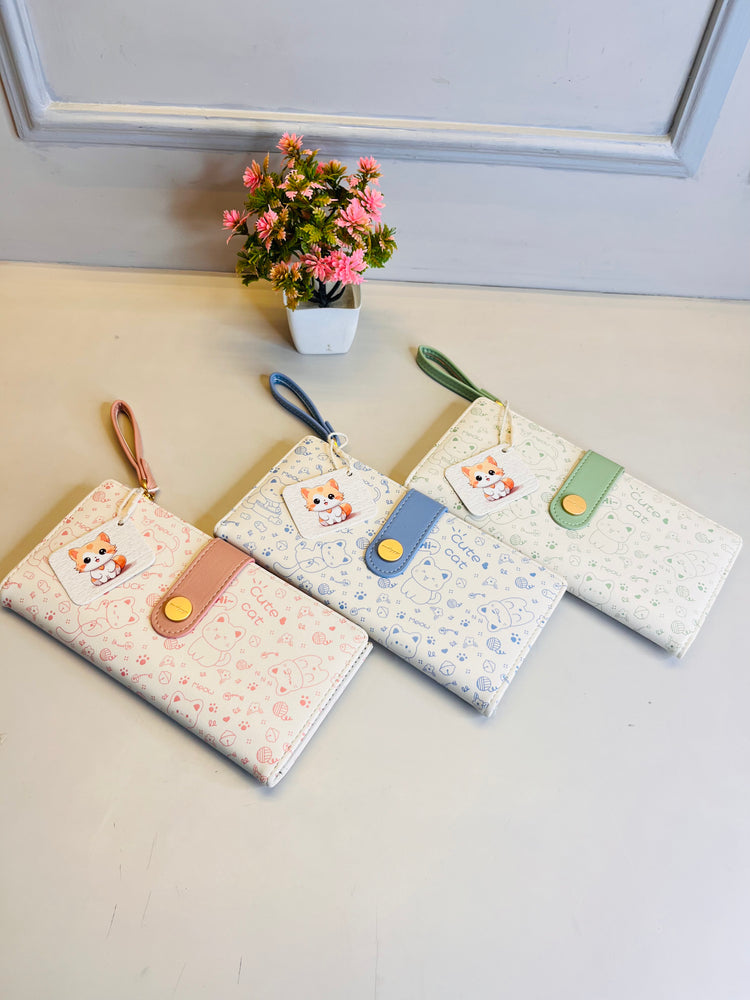 Schoolish Cat Pattern Wallet For Women & Girls