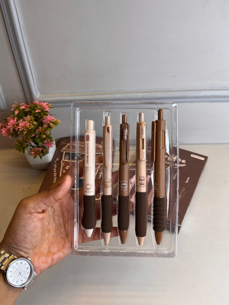 Set of 5 Coffee Theme Gel Pens for Writing