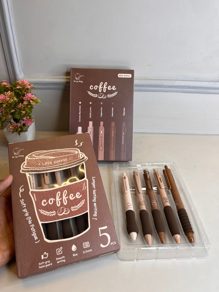 Set of 5 Coffee Theme Gel Pens for Writing