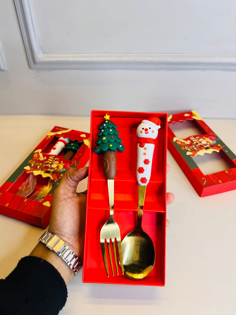 2Pcs Christmas Spoon and Fork Set