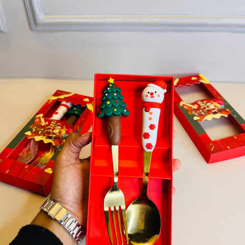 2Pcs Christmas Spoon and Fork Set