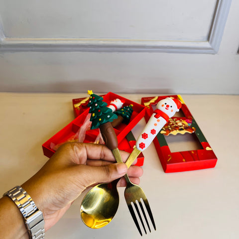 2Pcs Christmas Spoon and Fork Set