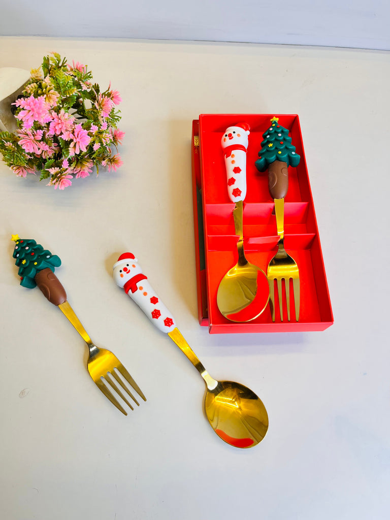 2Pcs Christmas Spoon and Fork Set