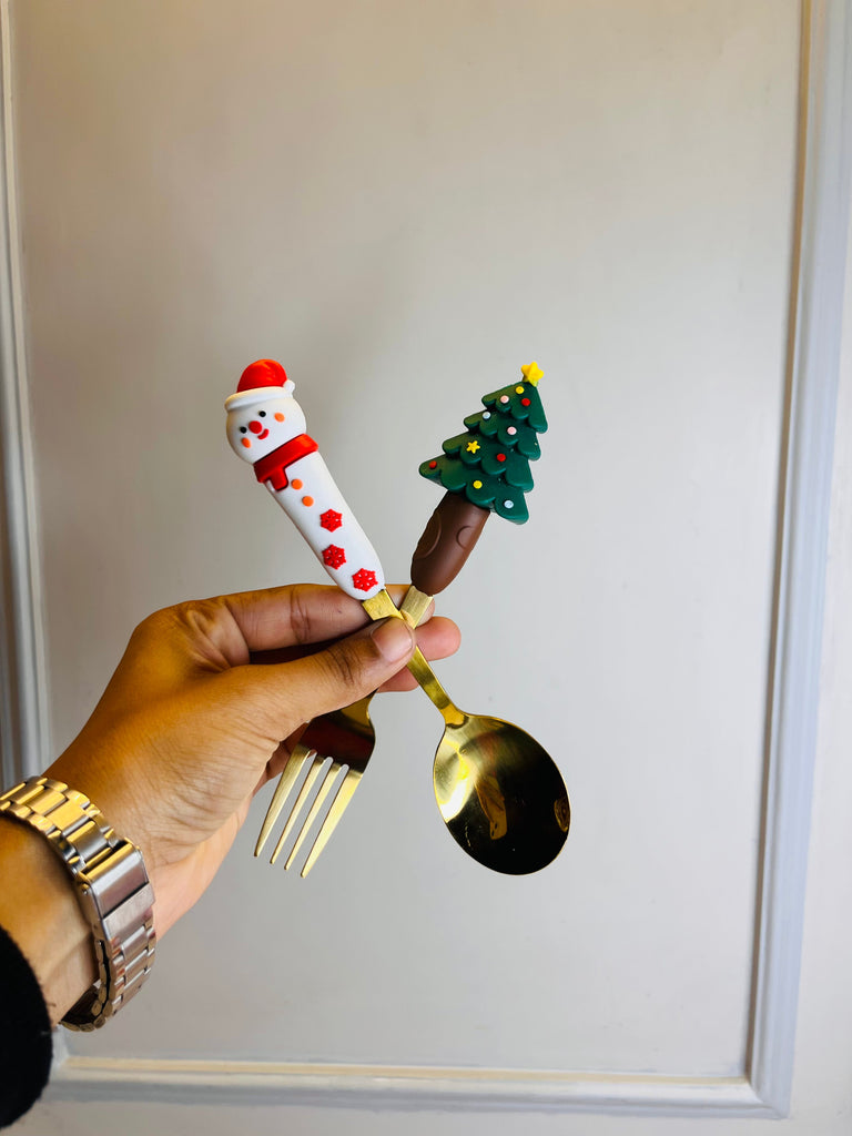 2Pcs Christmas Spoon and Fork Set