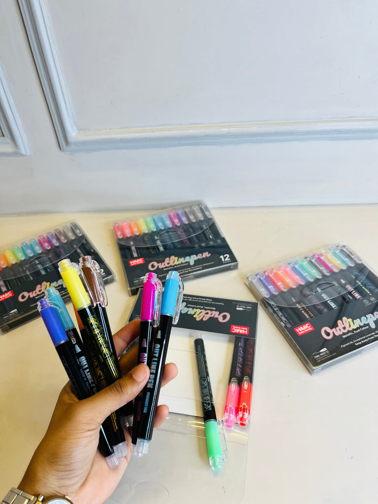 12 Colours Metalic Outline Markers