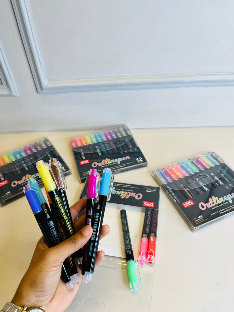 12 Colours Metalic Outline Markers