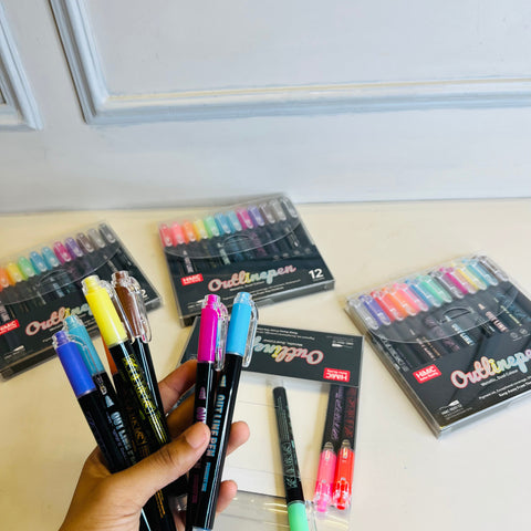 12 Colours Metalic Outline Markers