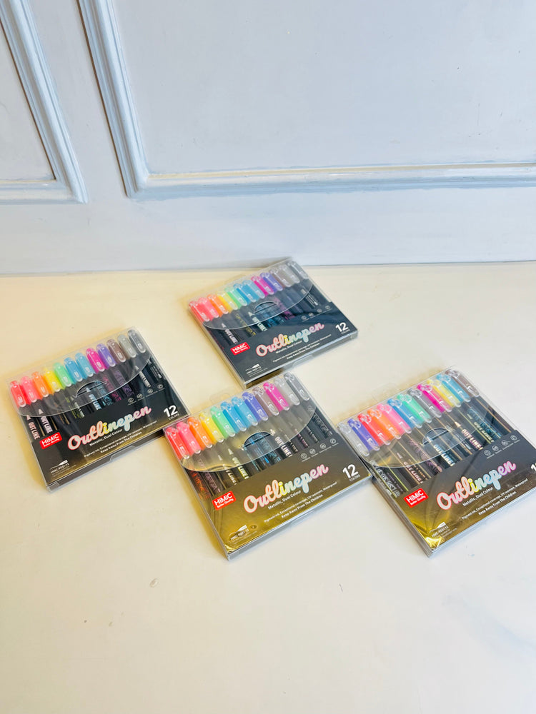 12 Colours Metalic Outline Markers