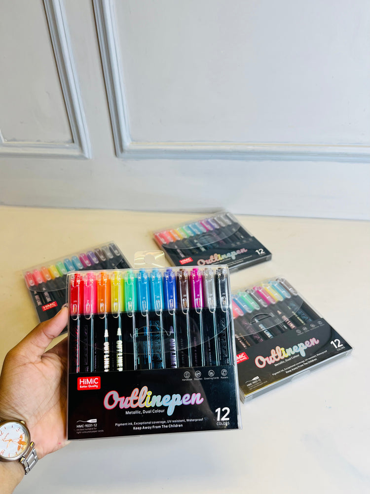 12 Colours Metalic Outline Markers