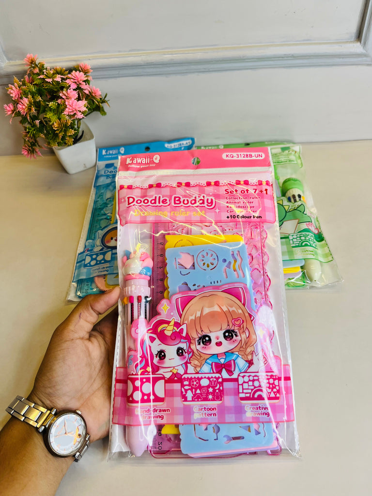 Doodle Buddy Drawing Ruler Set with 10 colour pen