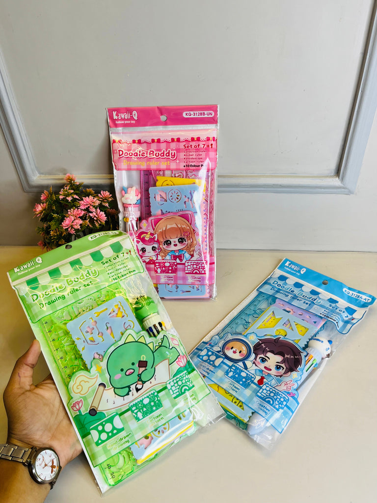 Doodle Buddy Drawing Ruler Set with 10 colour pen