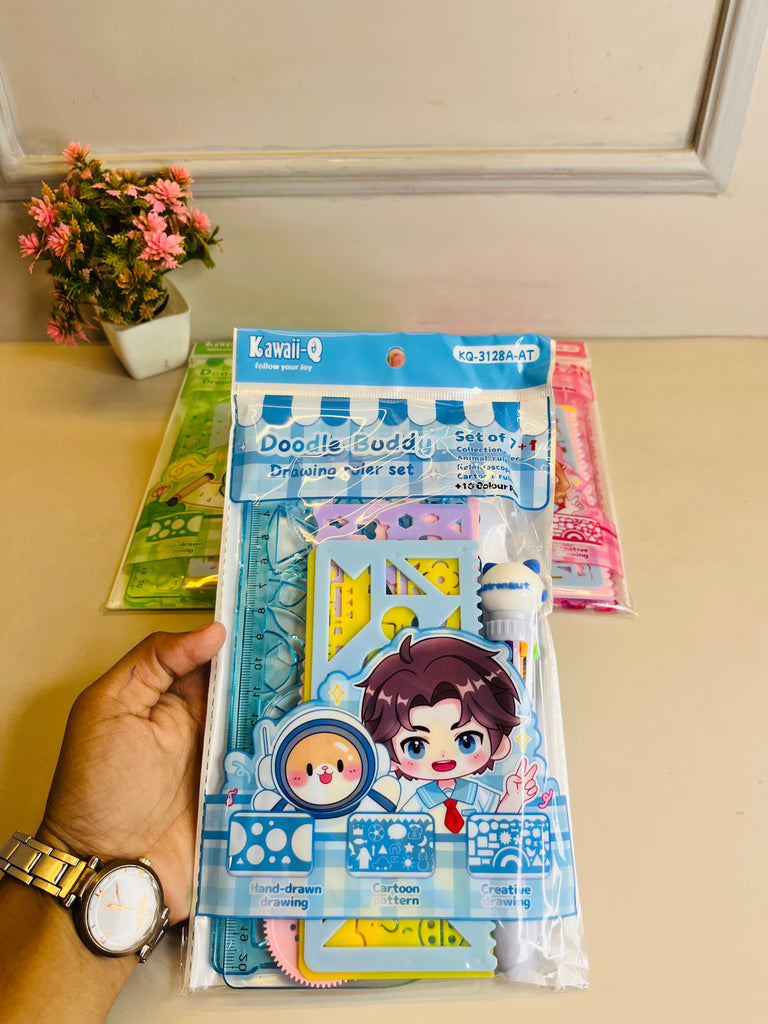 Doodle Buddy Drawing Ruler Set with 10 colour pen