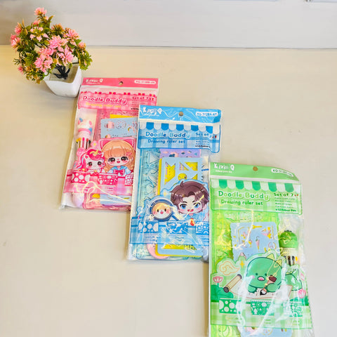 Doodle Buddy Drawing Ruler Set with 10 colour pen