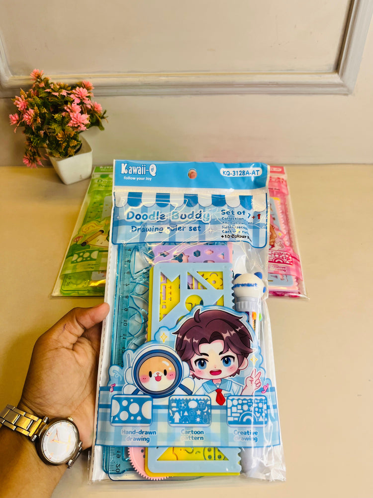 Doodle Buddy Drawing Ruler Set with 10 colour pen