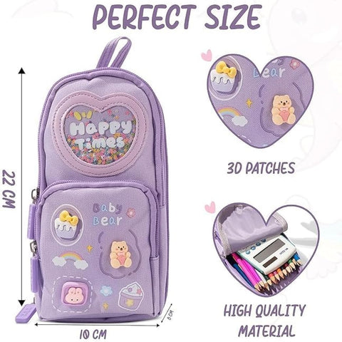 Cute Baby Bear Stationary Pencil Pouch-Purple